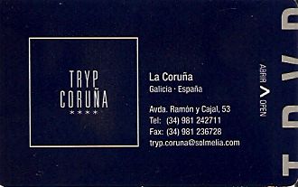 Hotel Keycard Sol Melia - Tryp La Coruna Spain Front