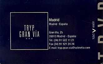 Hotel Keycard Sol Melia - Tryp Madrid Spain Front