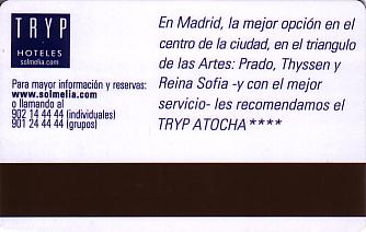 Hotel Keycard Sol Melia - Tryp Valencia Esp Spain Back