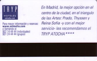 Hotel Keycard Sol Melia - Tryp Valencia Esp Spain Back