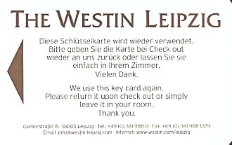 Hotel Keycard Westin Leipzig Germany Front